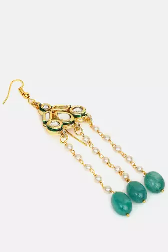 Green stones polki pendant beaded hair tassel