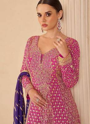 Hot pink & purple faux georgette readymade palazzo suit 2