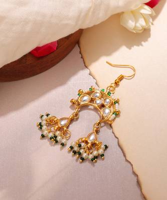 White beaded green stones kundan hair pin 2