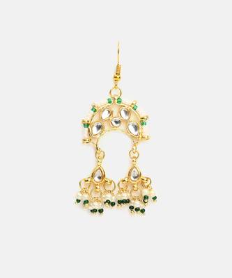 White beaded green stones kundan hair pin 3