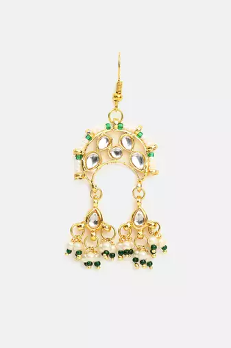 White beaded green stones kundan hair pin