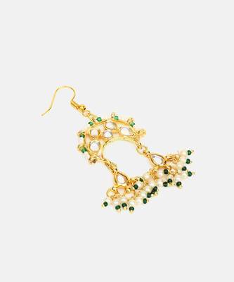 White beaded green stones kundan hair pin 4