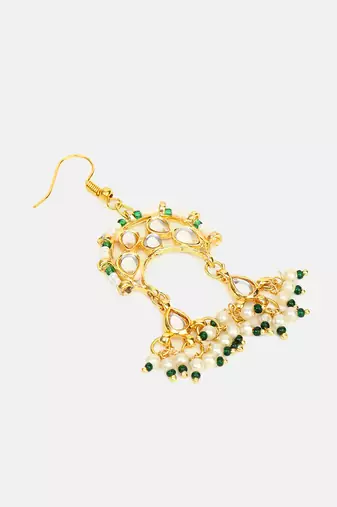 White beaded green stones kundan hair pin