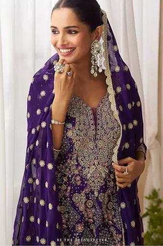 Purple faux georgette readymade palazzo suit