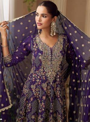 Purple faux georgette readymade palazzo suit 4