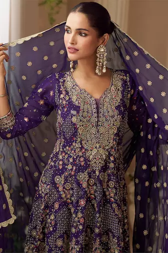 Purple faux georgette readymade palazzo suit