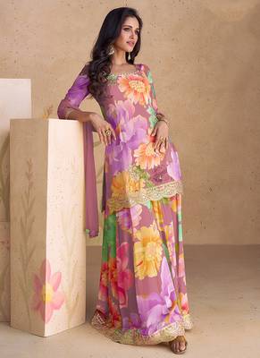 Mauve chinon embroidered readymade salwar kameez 1