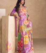 Mauve chinon embroidered readymade salwar kameez