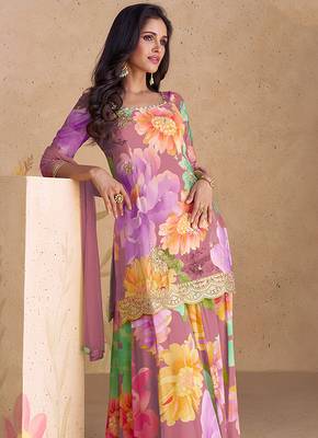 Mauve chinon embroidered readymade salwar kameez 2