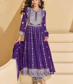 Purple faux georgette embroidered readymade salwar kameez