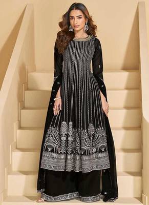 Black faux georgette embroidered readymade salwar kameez 1
