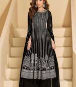 Black faux georgette embroidered readymade salwar kameez
