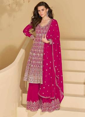 Rani pink faux georgette embroidered readymade salwar kameez 1