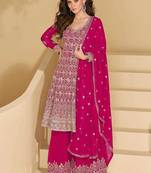 Rani pink faux georgette embroidered readymade salwar kameez