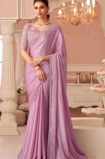 Pink Silk Chiffon Stylish Embellished Saree,Sari Comes With Embroidered Blouse