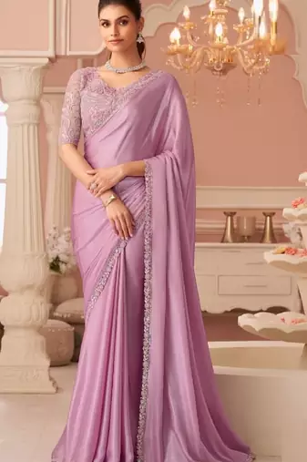 Pink Silk Chiffon Stylish Embellished Saree,Sari Comes With Embroidered Blouse