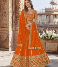 Orange embriodered art silk semi stitched Lehenga choli