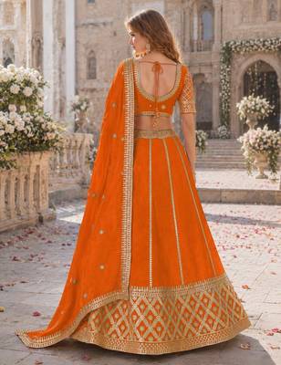 Orange embriodered art silk semi stitched Lehenga choli 2