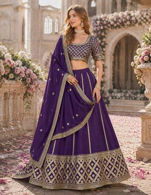 Purple embriodered art silk semi stitched Lehenga choli 1