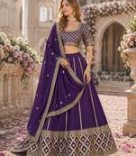 Purple embriodered art silk semi stitched Lehenga choli