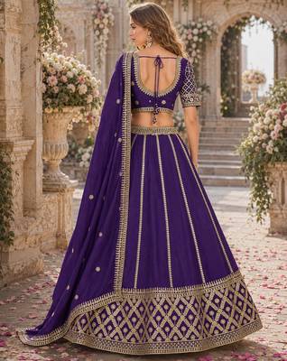 Purple embriodered art silk semi stitched Lehenga choli 2