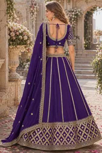 Purple embriodered art silk semi stitched Lehenga choli