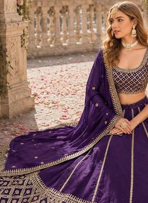 Purple embriodered art silk semi stitched Lehenga choli 3