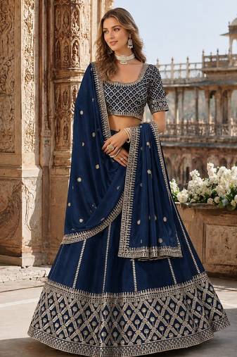 Navy embriodered art silk semi stitched Lehenga choli