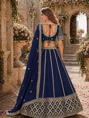 Navy embriodered art silk semi stitched Lehenga choli 2