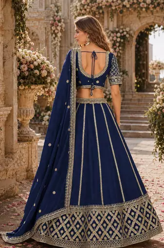 Navy embriodered art silk semi stitched Lehenga choli