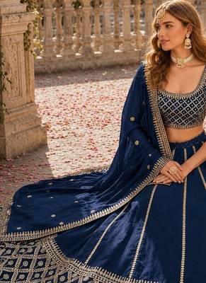 Navy embriodered art silk semi stitched Lehenga choli 3