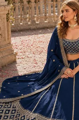 Navy embriodered art silk semi stitched Lehenga choli