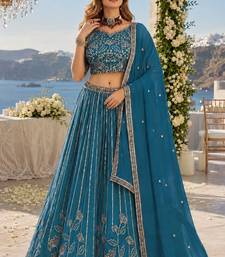 Teal Blue Faux Georgette Semi Stitched Lehenga Choli with Embroidered & Sequin Work