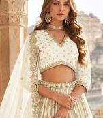 White Art Silk Semi Stitched Lehenga Choli With Embroidert Work