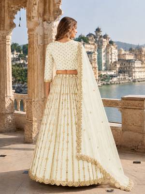 White Art Silk Semi Stitched Lehenga Choli With Embroidert Work 2