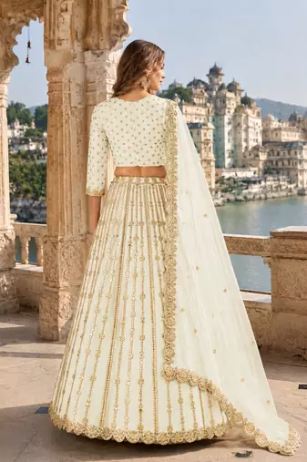 White Art Silk Semi Stitched Lehenga Choli With Embroidert Work