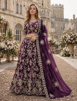 Purple Embroidered Heavy Art Silk Lehenga With Blouse 1