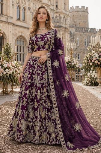 Purple Embroidered Heavy Art Silk Lehenga With Blouse