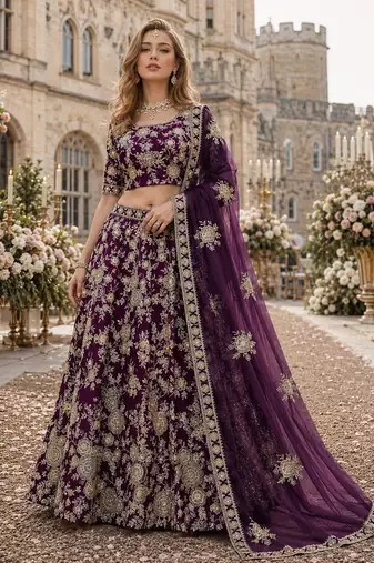 Purple Embroidered Heavy Art Silk Lehenga With Blouse
