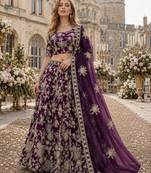 Purple Embroidered Heavy Art Silk Lehenga With Blouse