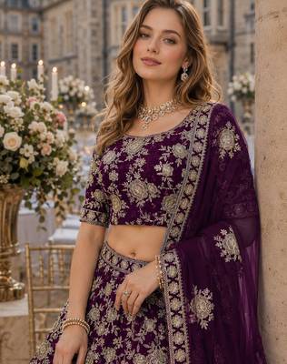 Purple Embroidered Heavy Art Silk Lehenga With Blouse 2