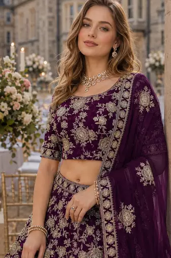Purple Embroidered Heavy Art Silk Lehenga With Blouse