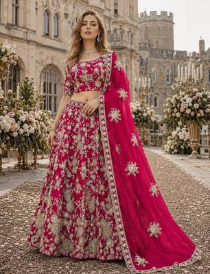 Rani Pink Embroidered Heavy Art Silk Lehenga With Blouse 1