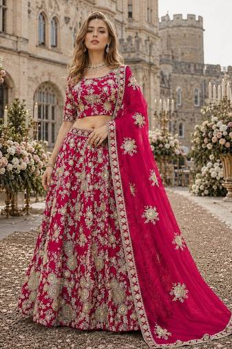 Rani Pink Embroidered Heavy Art Silk Lehenga With Blouse