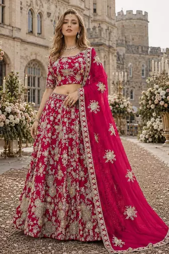 Rani Pink Embroidered Heavy Art Silk Lehenga With Blouse