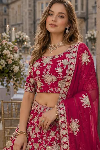 Rani Pink Embroidered Heavy Art Silk Lehenga With Blouse