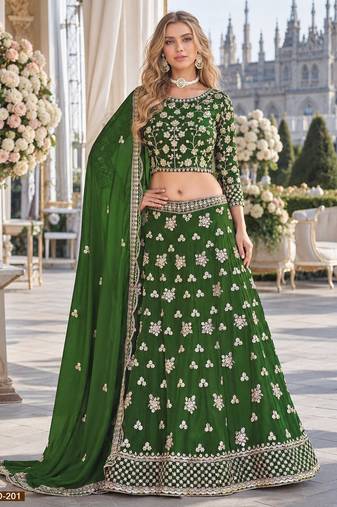 Green Embroidered Heavy Organza Lehenga With Blouse