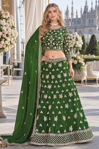 Green Embroidered Heavy Organza Lehenga With Blouse