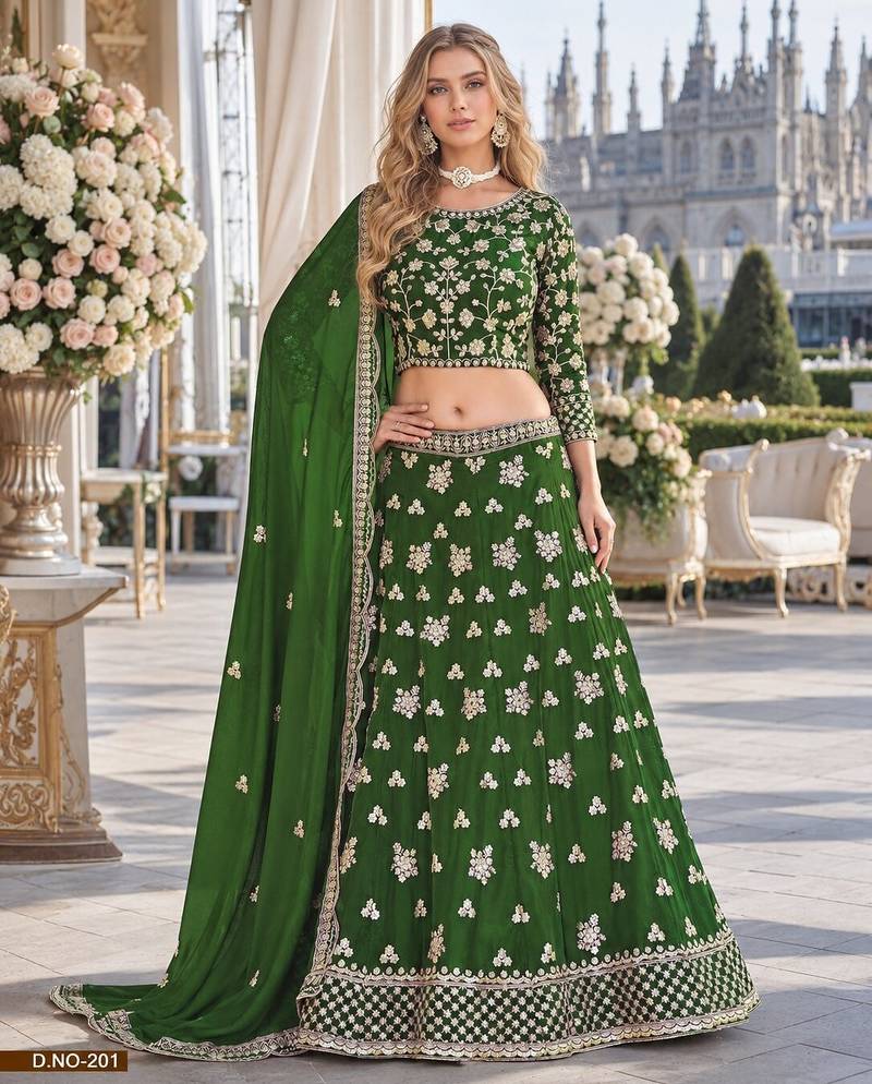 Green Embroidered Heavy Organza Lehenga With Blouse