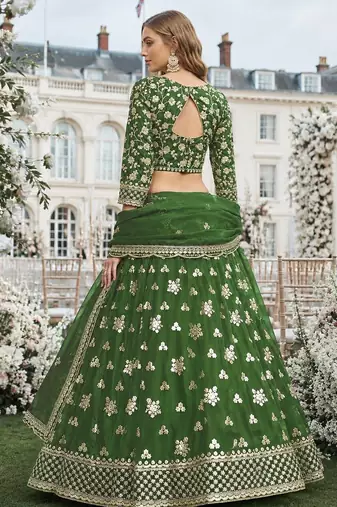 Green Embroidered Heavy Organza Lehenga With Blouse